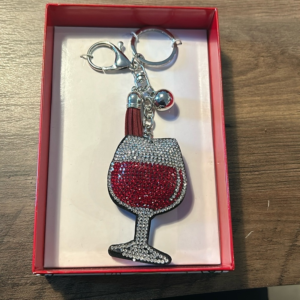 Crystal Rhinestone Mini Wineglass KeyChain KeyRing